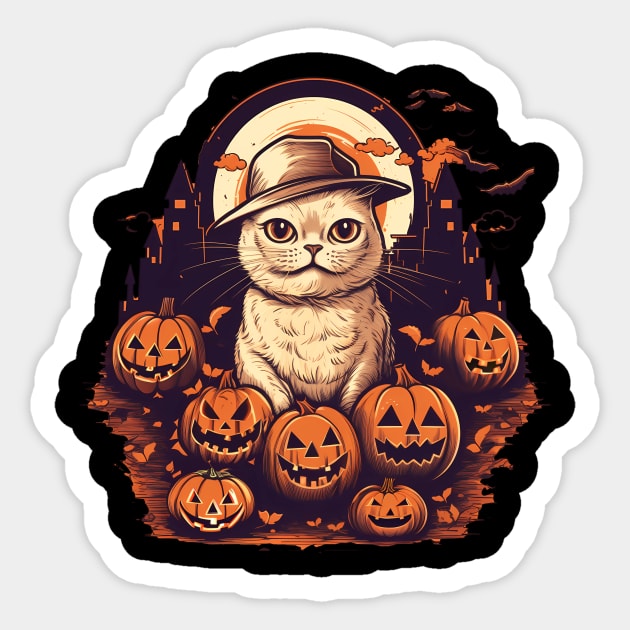 Scottish Fold Cat Halloween, Cat Lover Sticker by logiamerch
